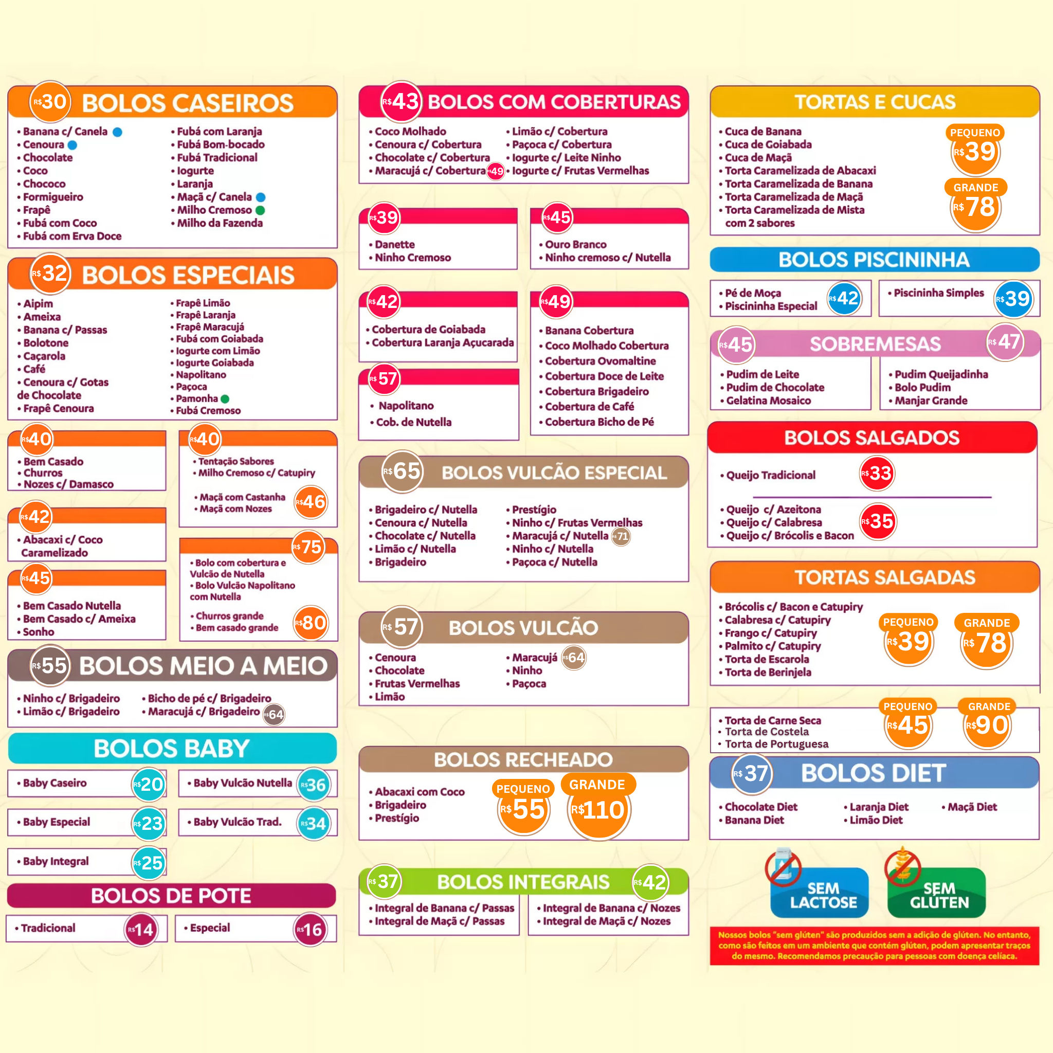 cardapio bolos ocian